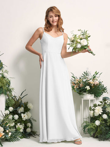 Carlyna A-Linien-Kleid V-Ausschnitt bodenlang Chiffon Brautjungfernkleid Weiß #farbe_wei