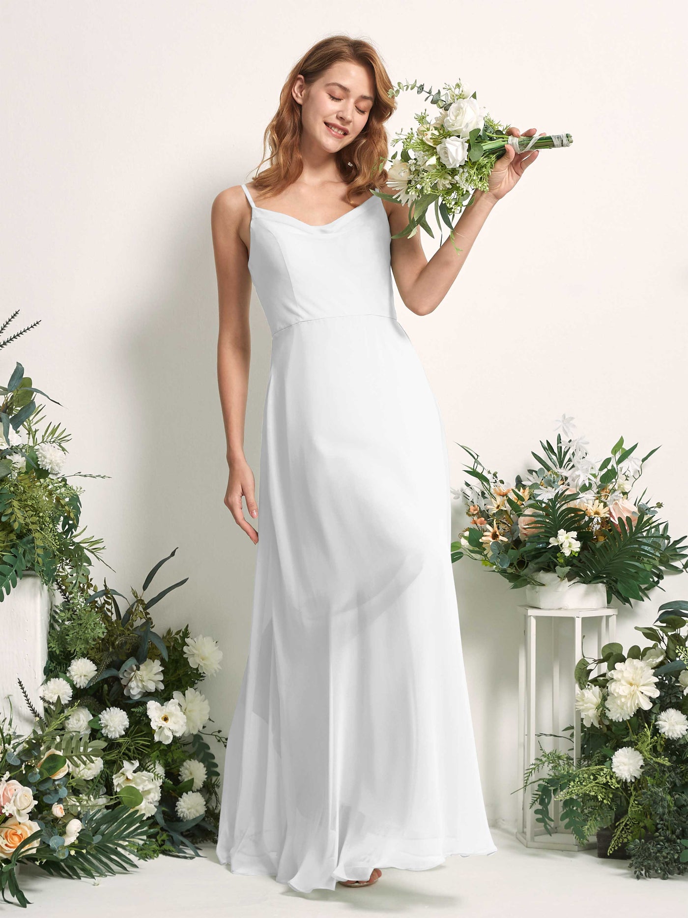 Carlyna A-Linien-Kleid V-Ausschnitt bodenlang Chiffon Brautjungfernkleid Weiß #farbe_wei