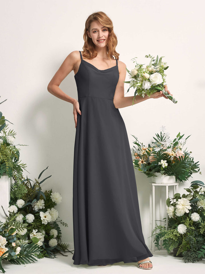 Carlyna A-Linien-Kleid V-Ausschnitt bodenlang Chiffon Brautjungfernkleid Zinnfarben 