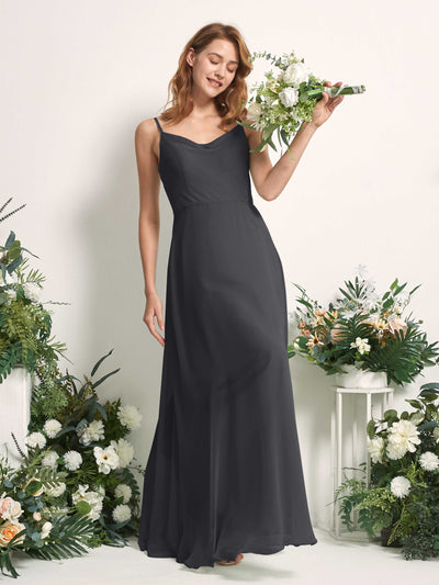 Carlyna A-Linien-Kleid V-Ausschnitt bodenlang Chiffon Brautjungfernkleid Zinnfarben #farbe_zinnfarben