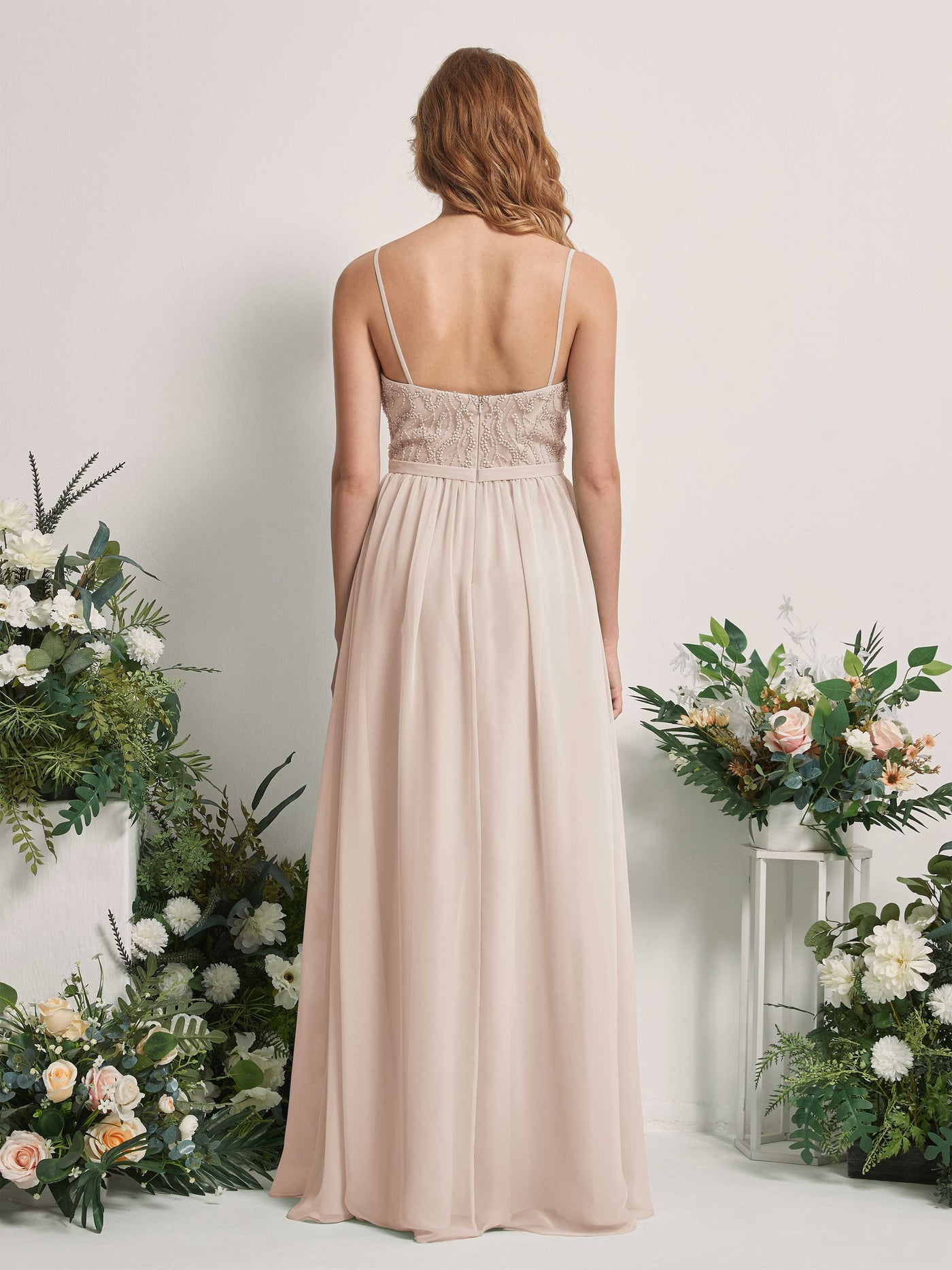 Carlyna A-Linien-Kleid V-Ausschnitt Bodenlang Gerafft Brautjungfernkleid Champagner #farbe_champagner
