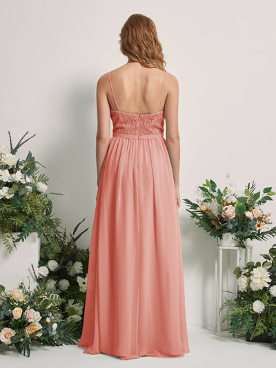 Carlyna A-Linien-Kleid V-Ausschnitt Bodenlang Gerafft Brautjungfernkleid Champagner-Rose #farbe_champagner-rose