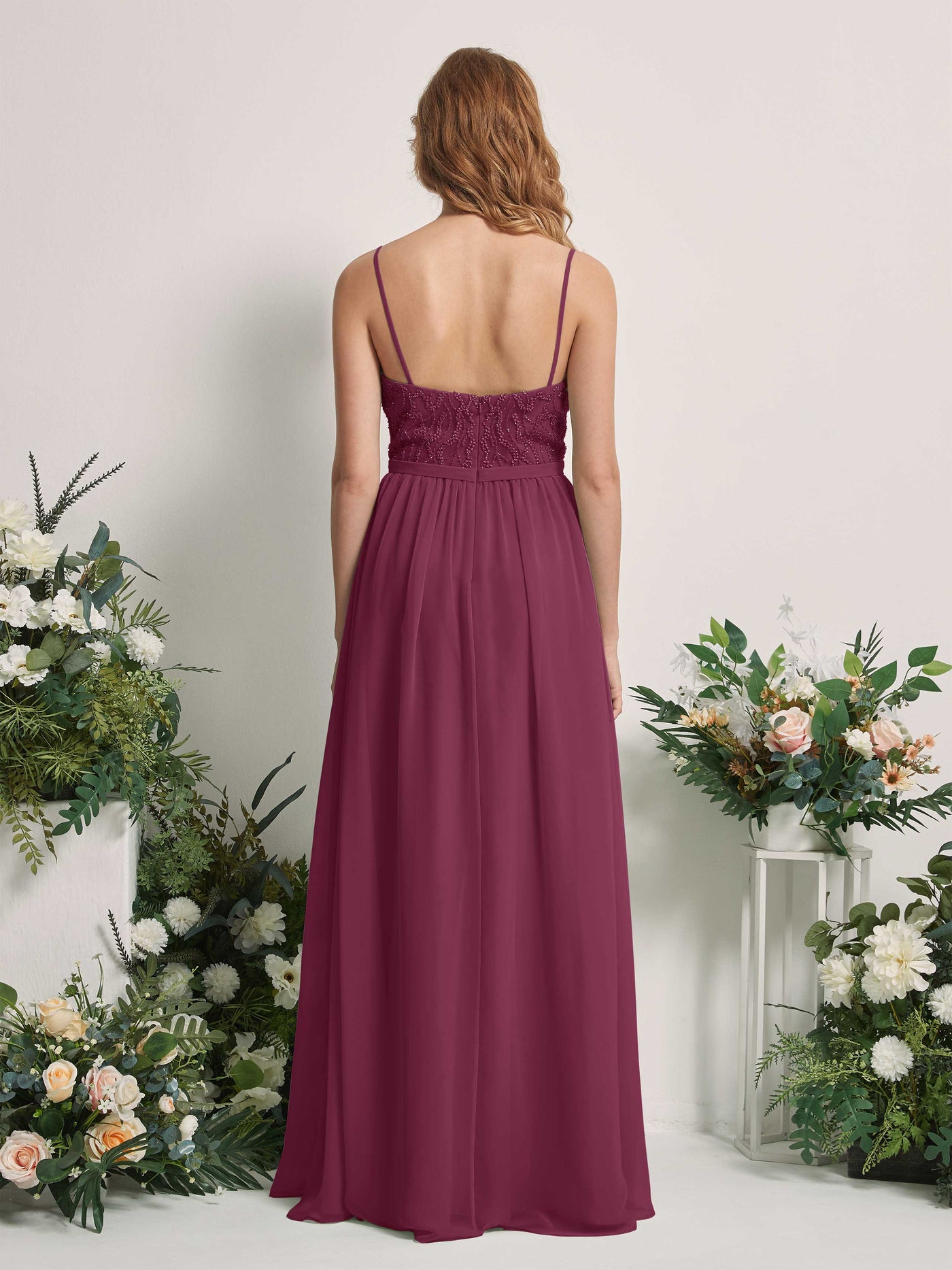 Carlyna A-Linien-Kleid V-Ausschnitt Bodenlang Gerafft Brautjungfernkleid Chianti #farbe_chianti