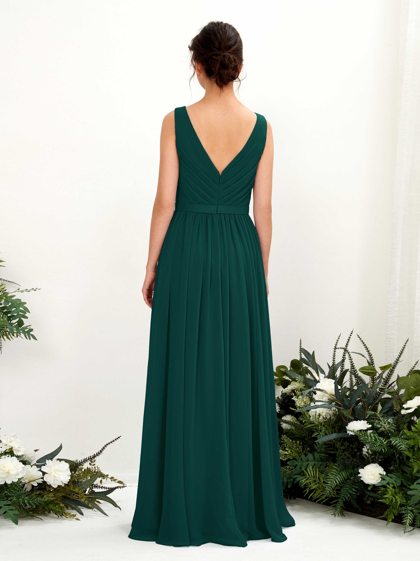Carlyna A-Linien-Kleid V-Ausschnitt Bodenlang Gerafft Brautjungfernkleid Dunkelsmaragd #farbe_dunkelsmaragd