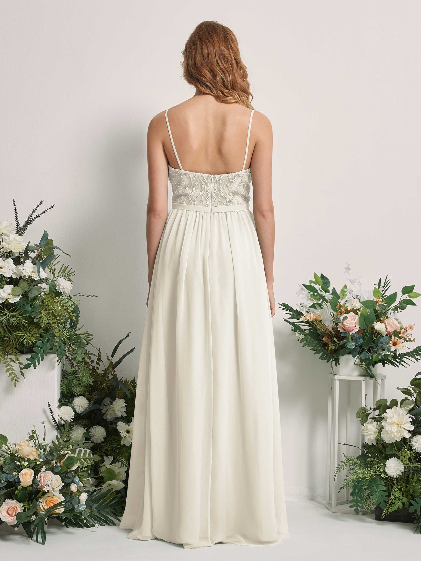 Carlyna A-Linien-Kleid V-Ausschnitt Bodenlang Gerafft Brautjungfernkleid Elfenbein #farbe_elfenbein