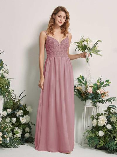 Carlyna A-Linien-Kleid V-Ausschnitt Bodenlang Gerafft Brautjungfernkleid Klassisch Mauve #farbe_klassisch-mauve