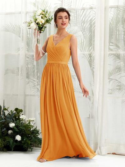 Carlyna A-Linien-Kleid V-Ausschnitt Bodenlang Gerafft Brautjungfernkleid Mango #farbe_mango