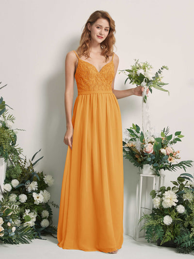 Carlyna A-Linien-Kleid V-Ausschnitt Bodenlang Gerafft Brautjungfernkleid Mango #farbe_mango