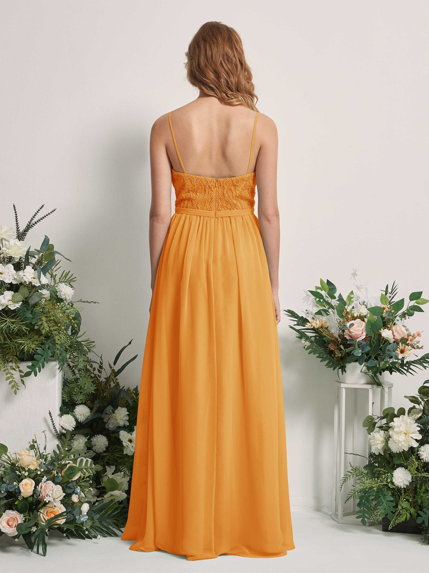 Carlyna A-Linien-Kleid V-Ausschnitt Bodenlang Gerafft Brautjungfernkleid Mango #farbe_mango