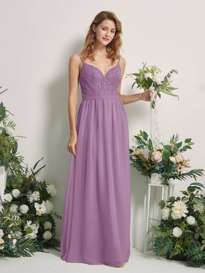 Carlyna A-Linien-Kleid V-Ausschnitt Bodenlang Gerafft Brautjungfernkleid Orchideen-Nebel #farbe_orchideen-nebel