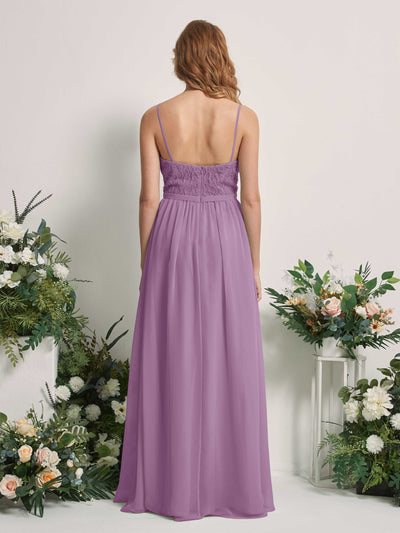 Carlyna A-Linien-Kleid V-Ausschnitt Bodenlang Gerafft Brautjungfernkleid Orchideen-Nebel #farbe_orchideen-nebel