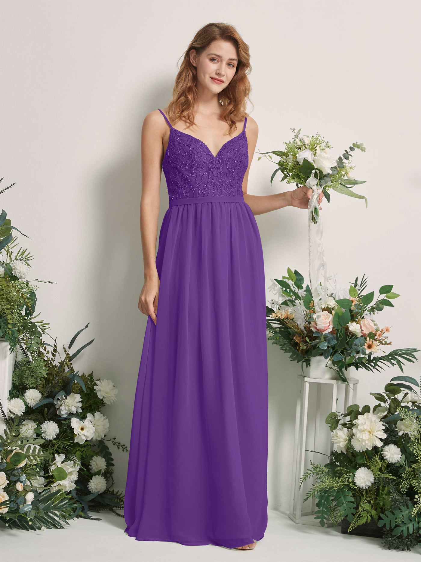 Carlyna A-Linien-Kleid V-Ausschnitt Bodenlang Gerafft Brautjungfernkleid Regency #farbe_regency