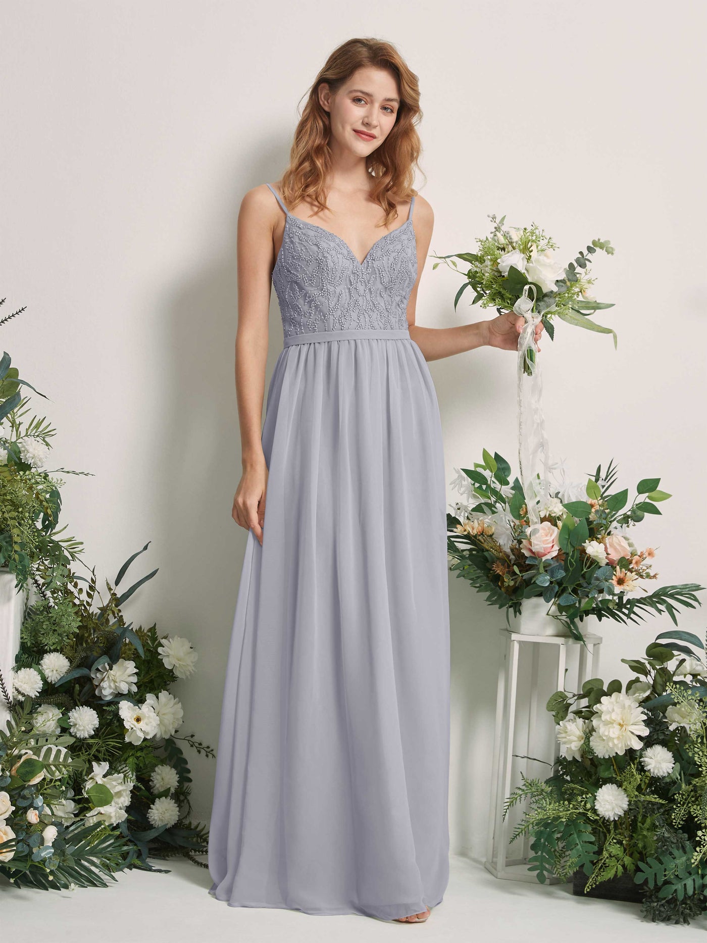 Carlyna A-Linien-Kleid V-Ausschnitt Bodenlang Gerafft Brautjungfernkleid Staubiger Lavendel #farbe_staubiger-lavendel