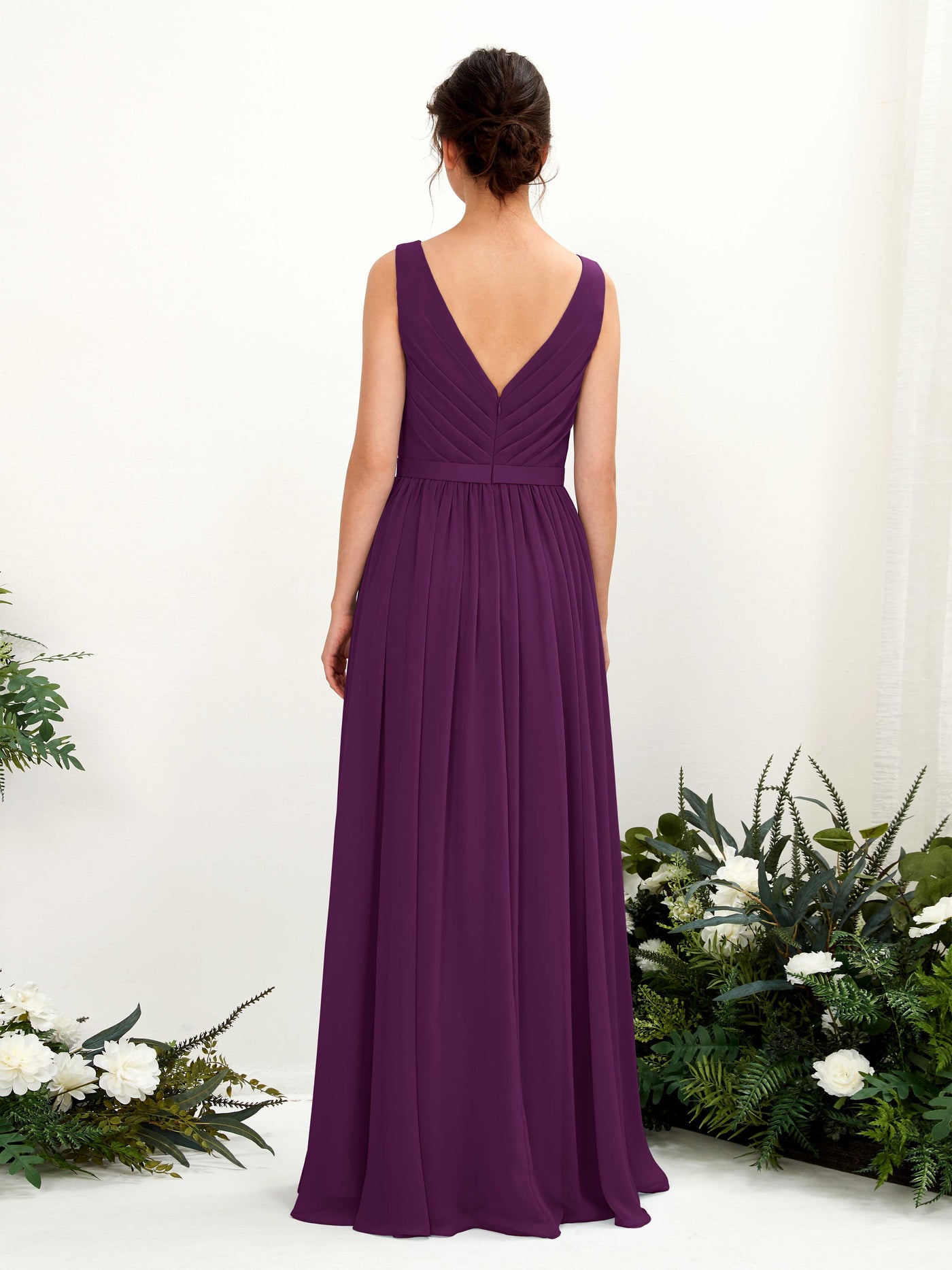 Carlyna A-Linien-Kleid V-Ausschnitt Bodenlang Gerafft Brautjungfernkleid Traube #farbe_traube