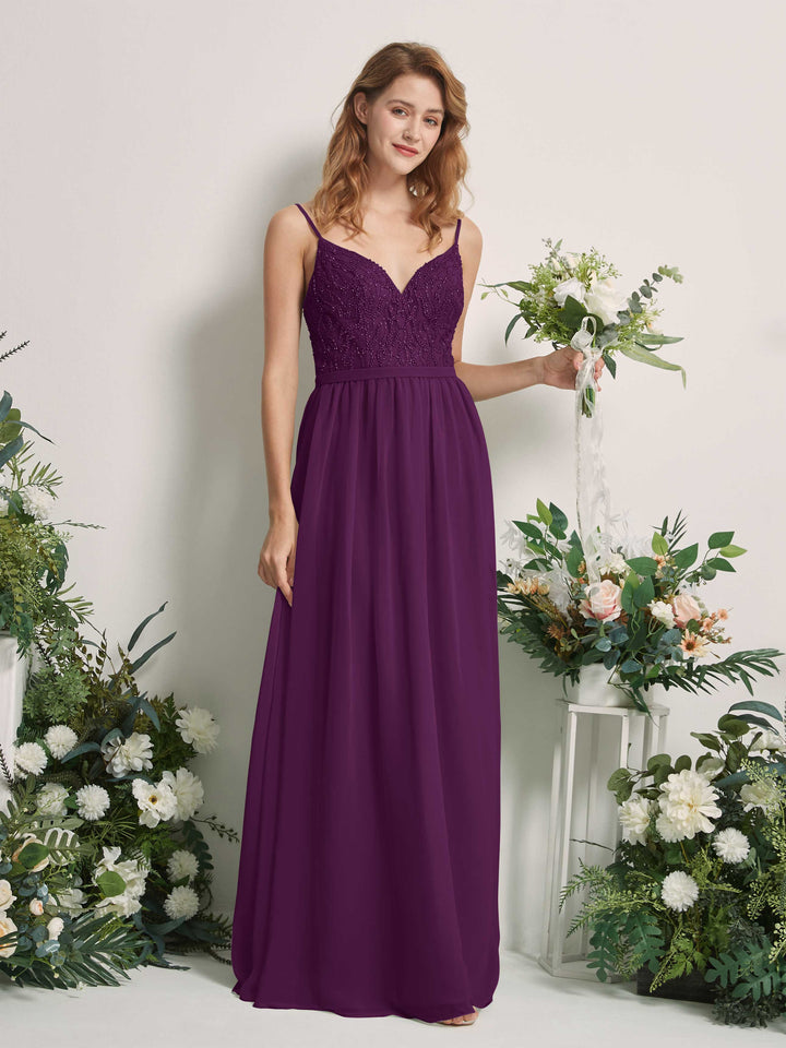 Carlyna A-Linien-Kleid V-Ausschnitt Bodenlang Gerafft Brautjungfernkleid Traube 