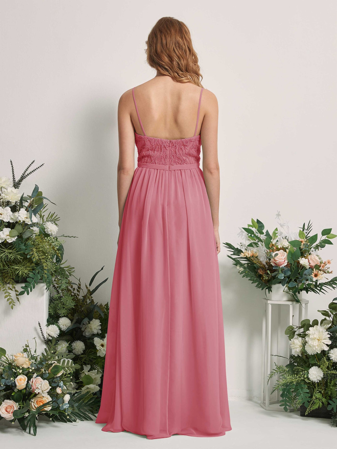 Carlyna A-Linien-Kleid V-Ausschnitt Bodenlang Gerafft Brautjungfernkleid Wüstenrose #farbe_w-stenrose
