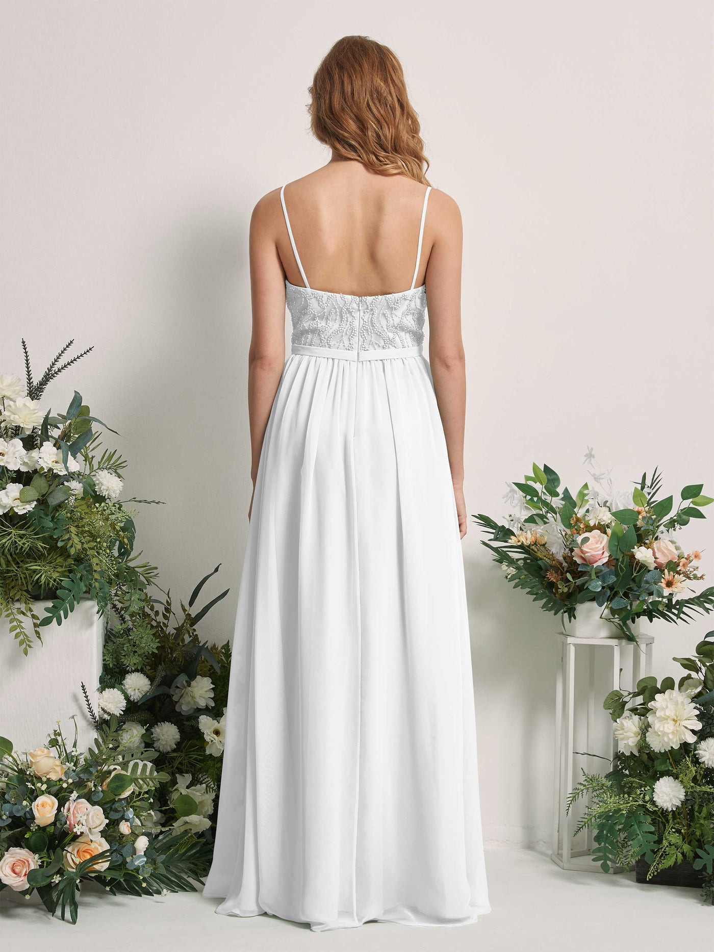 Carlyna A-Linien-Kleid V-Ausschnitt Bodenlang Gerafft Brautjungfernkleid Weiß #farbe_wei