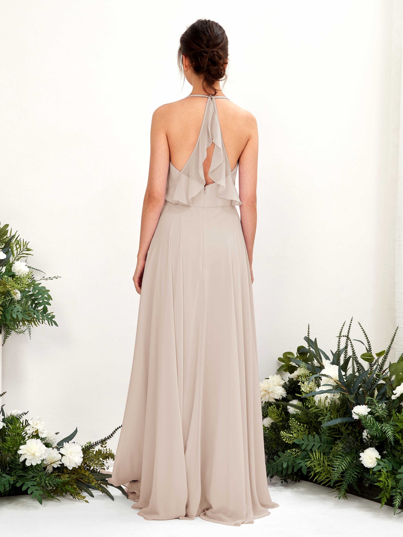 Carlyna A-Linien Kleid V-Ausschnitt Bodenlang mit Beinschlitz Brautjungfernkleid Champagner #farbe_champagner