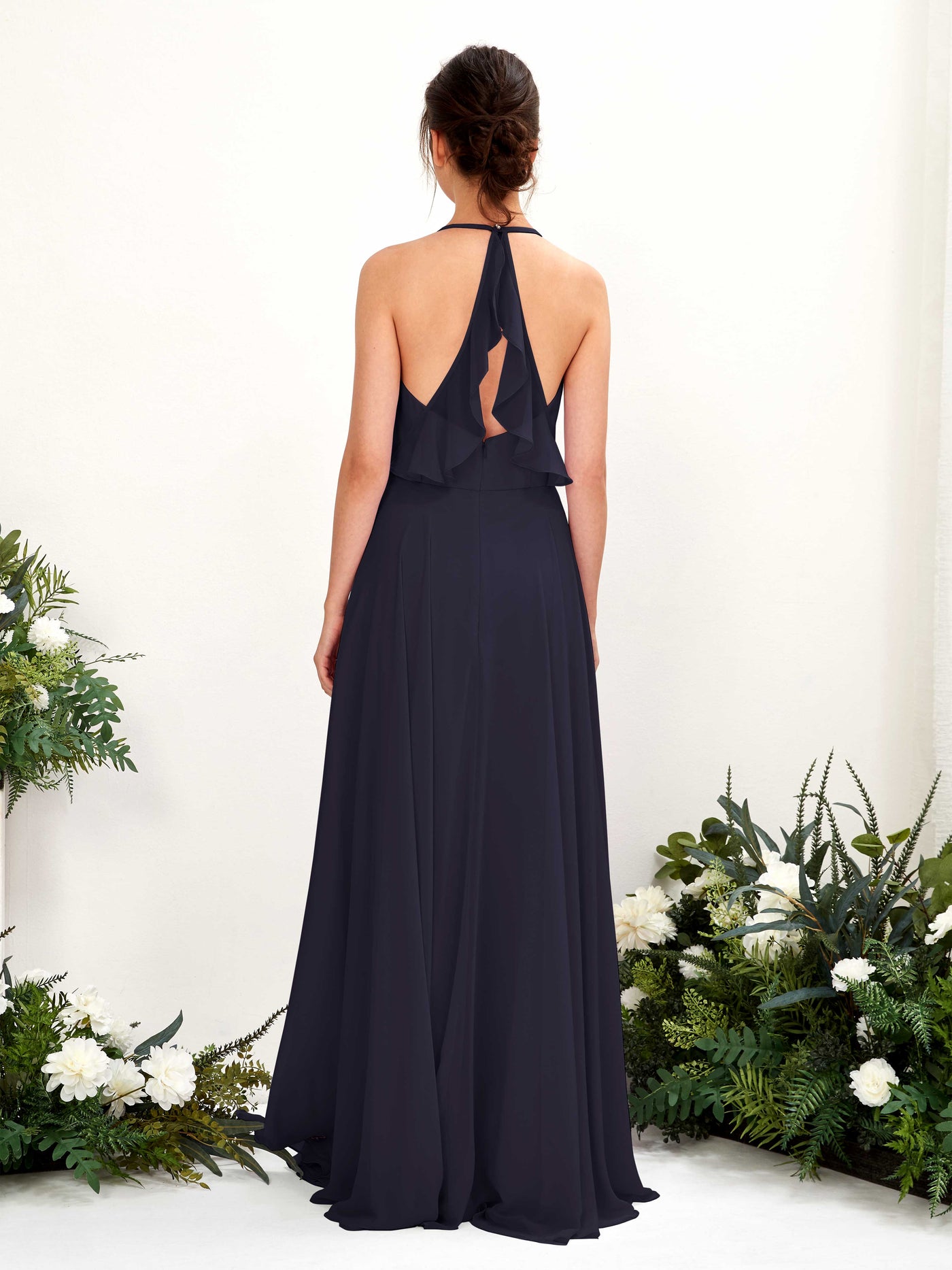 Carlyna A-Linien Kleid V-Ausschnitt Bodenlang mit Beinschlitz Brautjungfernkleid Dunkel Marineblau #farbe_dunkel-marineblau