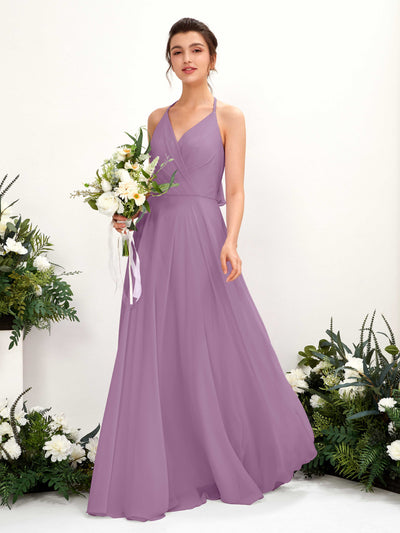 Carlyna A-Linien Kleid V-Ausschnitt Bodenlang mit Beinschlitz Brautjungfernkleid Orchideen-Nebel #farbe_orchideen-nebel