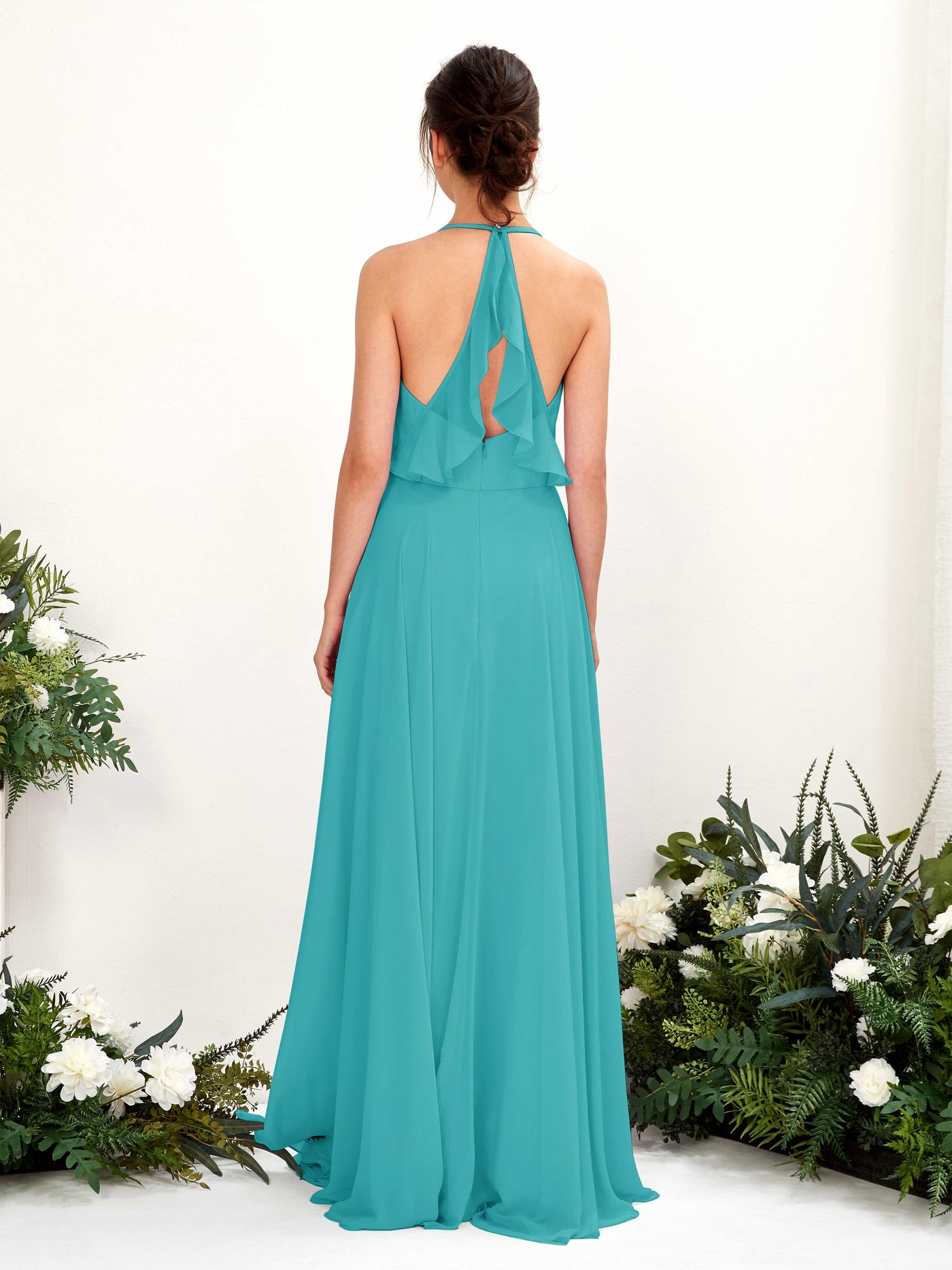 Carlyna A-Linien Kleid V-Ausschnitt Bodenlang mit Beinschlitz Brautjungfernkleid Türkis #farbe_t-rkis