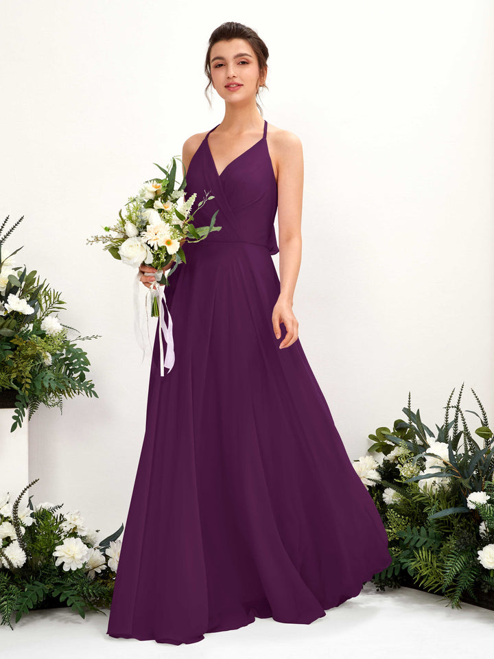 Carlyna A-Linien Kleid V-Ausschnitt Bodenlang mit Beinschlitz Brautjungfernkleid Traube 