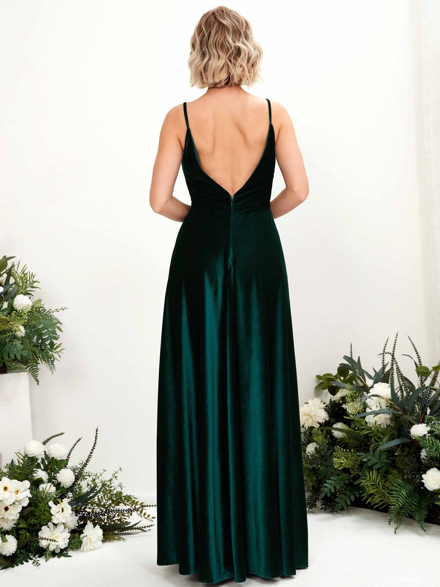 Carlyna A-Linien-Kleid V-Ausschnitt Bodenlang Samt Brautjungfernkleider Jägergrün #farbe_j-gergr-n