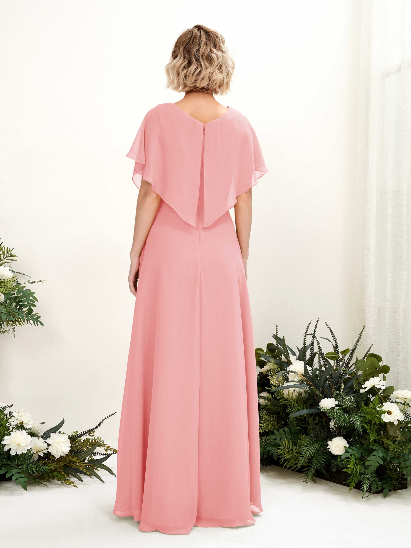 Carlyna A-Linien-Kleid V-Ausschnitt Flatterärmel Bodenlang Brautjungfernkleid Ballettrosa #farbe_ballettrosa