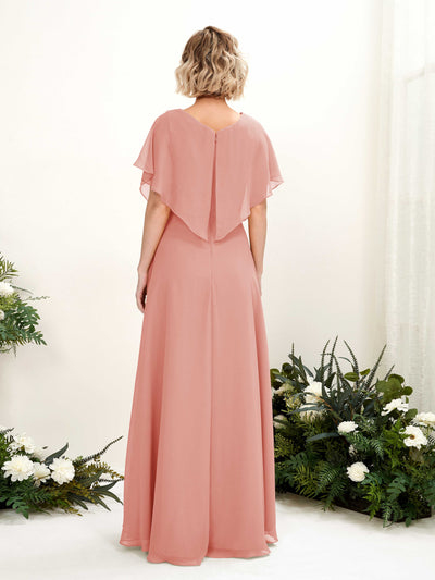 Carlyna A-Linien-Kleid V-Ausschnitt Flatterärmel Bodenlang Brautjungfernkleid Champagner-Rose #farbe_champagner-rose