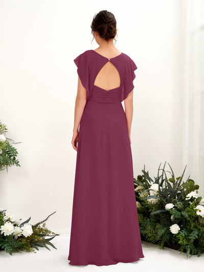 Carlyna A-Linien-Kleid V-Ausschnitt Flatterärmel Bodenlang Brautjungfernkleid Chianti #farbe_chianti