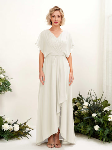 Carlyna A-Linien-Kleid V-Ausschnitt Flatterärmel Bodenlang Brautjungfernkleid Elfenbein #farbe_elfenbein