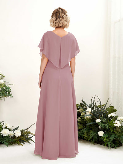 Carlyna A-Linien-Kleid V-Ausschnitt Flatterärmel Bodenlang Brautjungfernkleid Klassisch Mauve #farbe_klassisch-mauve