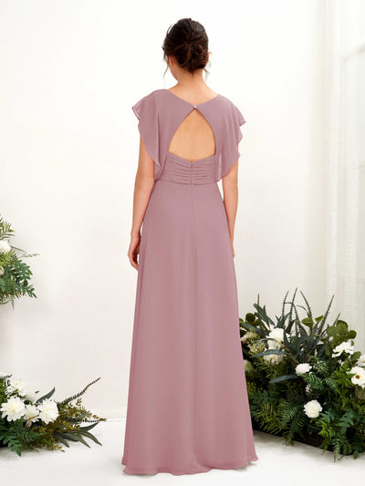Carlyna A-Linien-Kleid V-Ausschnitt Flatterärmel Bodenlang Brautjungfernkleid Klassisch Mauve #farbe_klassisch-mauve