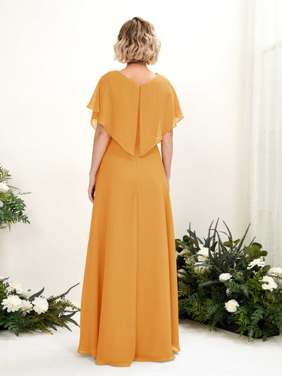 Carlyna A-Linien-Kleid V-Ausschnitt Flatterärmel Bodenlang Brautjungfernkleid Mango #farbe_mango