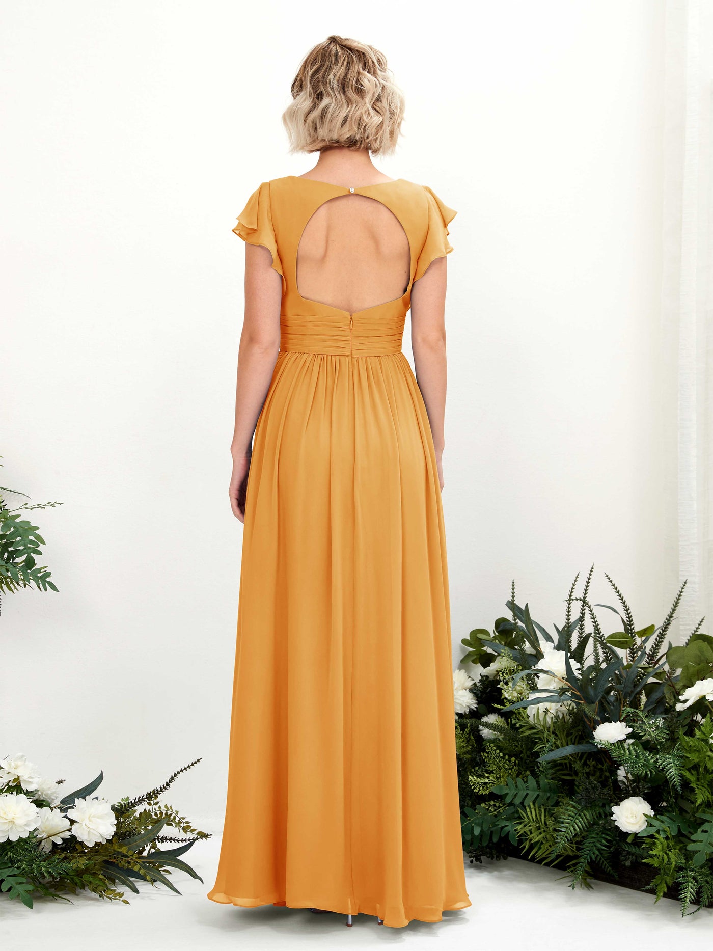 Carlyna A-Linien-Kleid V-Ausschnitt Flatterärmel Bodenlang Brautjungfernkleid Mango #farbe_mango