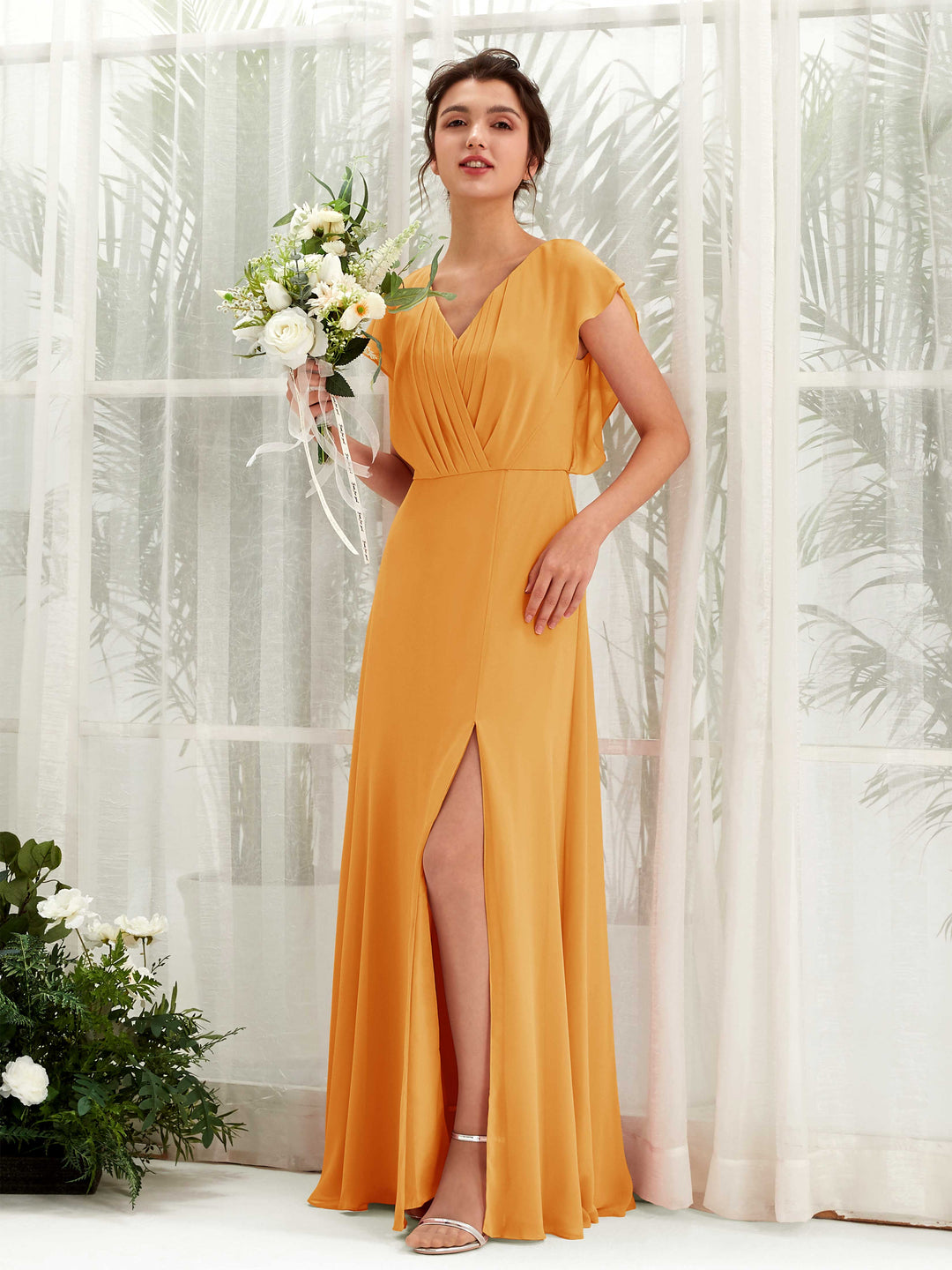 Carlyna A-Linien-Kleid V-Ausschnitt Flatterärmel Bodenlang Brautjungfernkleid Mango 