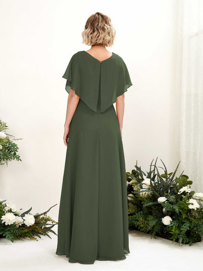 Carlyna A-Linien-Kleid V-Ausschnitt Flatterärmel Bodenlang Brautjungfernkleid Martini-Olive #farbe_martini-olive