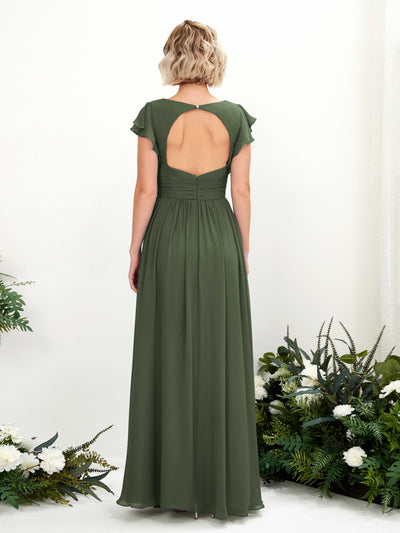 Carlyna A-Linien-Kleid V-Ausschnitt Flatterärmel Bodenlang Brautjungfernkleid Martini-Olive #farbe_martini-olive