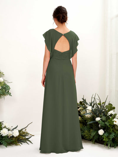 Carlyna A-Linien-Kleid V-Ausschnitt Flatterärmel Bodenlang Brautjungfernkleid Martini-Olive #farbe_martini-olive