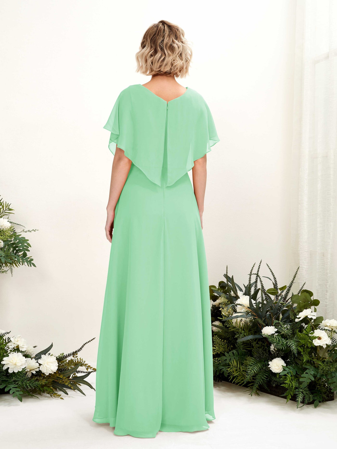 Carlyna A-Linien-Kleid V-Ausschnitt Flatterärmel Bodenlang Brautjungfernkleid Minzgrün #farbe_minzgr-n