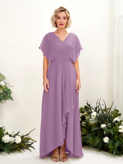 Carlyna A-Linien-Kleid V-Ausschnitt Flatterärmel Bodenlang Brautjungfernkleid Orchideen-Nebel #farbe_orchideen-nebel