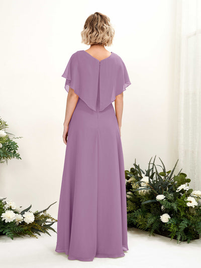 Carlyna A-Linien-Kleid V-Ausschnitt Flatterärmel Bodenlang Brautjungfernkleid Orchideen-Nebel #farbe_orchideen-nebel