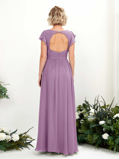 Carlyna A-Linien-Kleid V-Ausschnitt Flatterärmel Bodenlang Brautjungfernkleid Orchideen-Nebel #farbe_orchideen-nebel