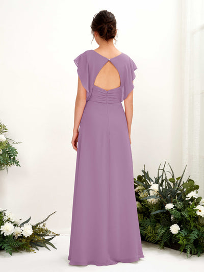 Carlyna A-Linien-Kleid V-Ausschnitt Flatterärmel Bodenlang Brautjungfernkleid Orchideen-Nebel #farbe_orchideen-nebel