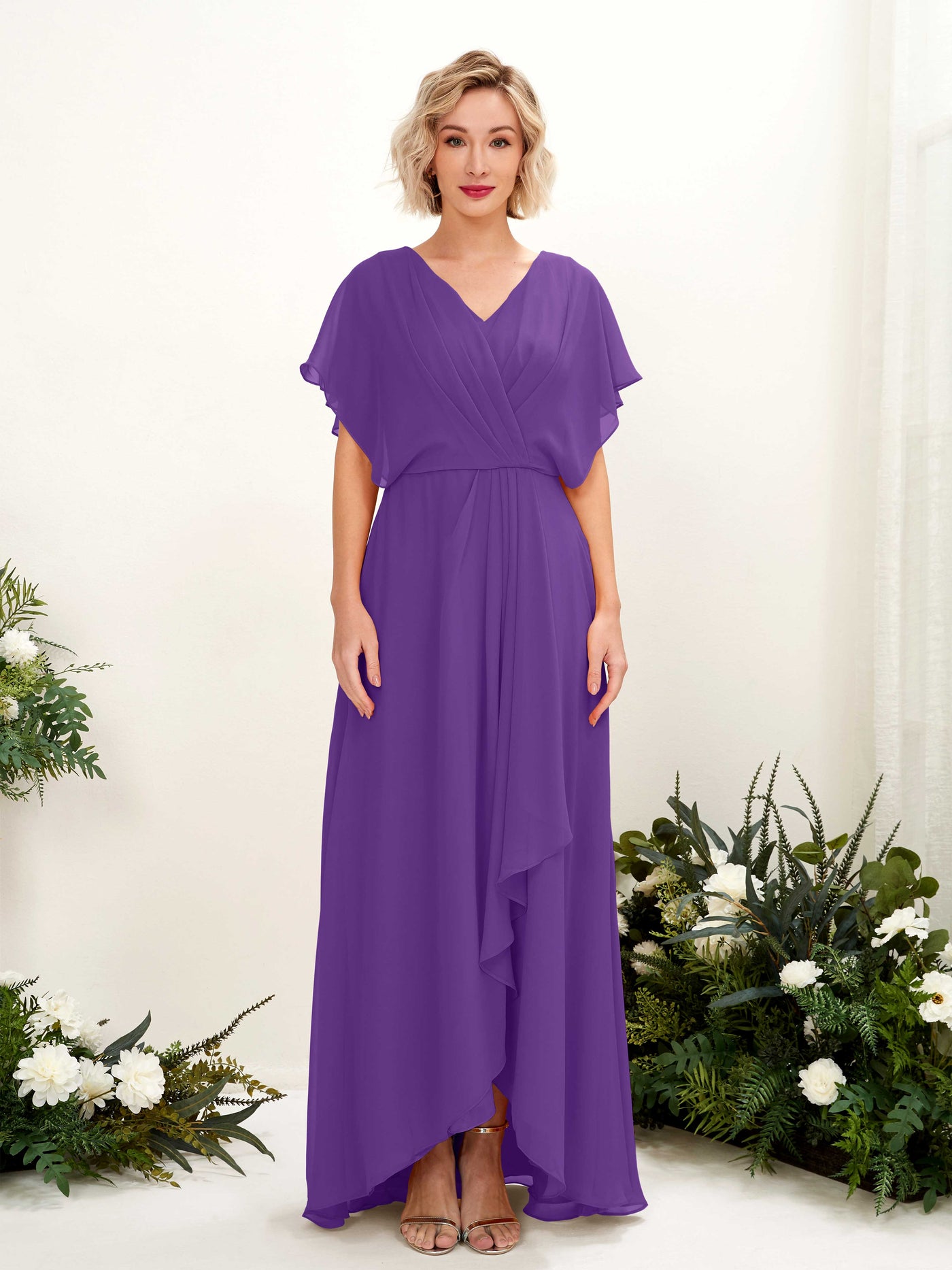 Carlyna A-Linien-Kleid V-Ausschnitt Flatterärmel Bodenlang Brautjungfernkleid Regency #farbe_regency