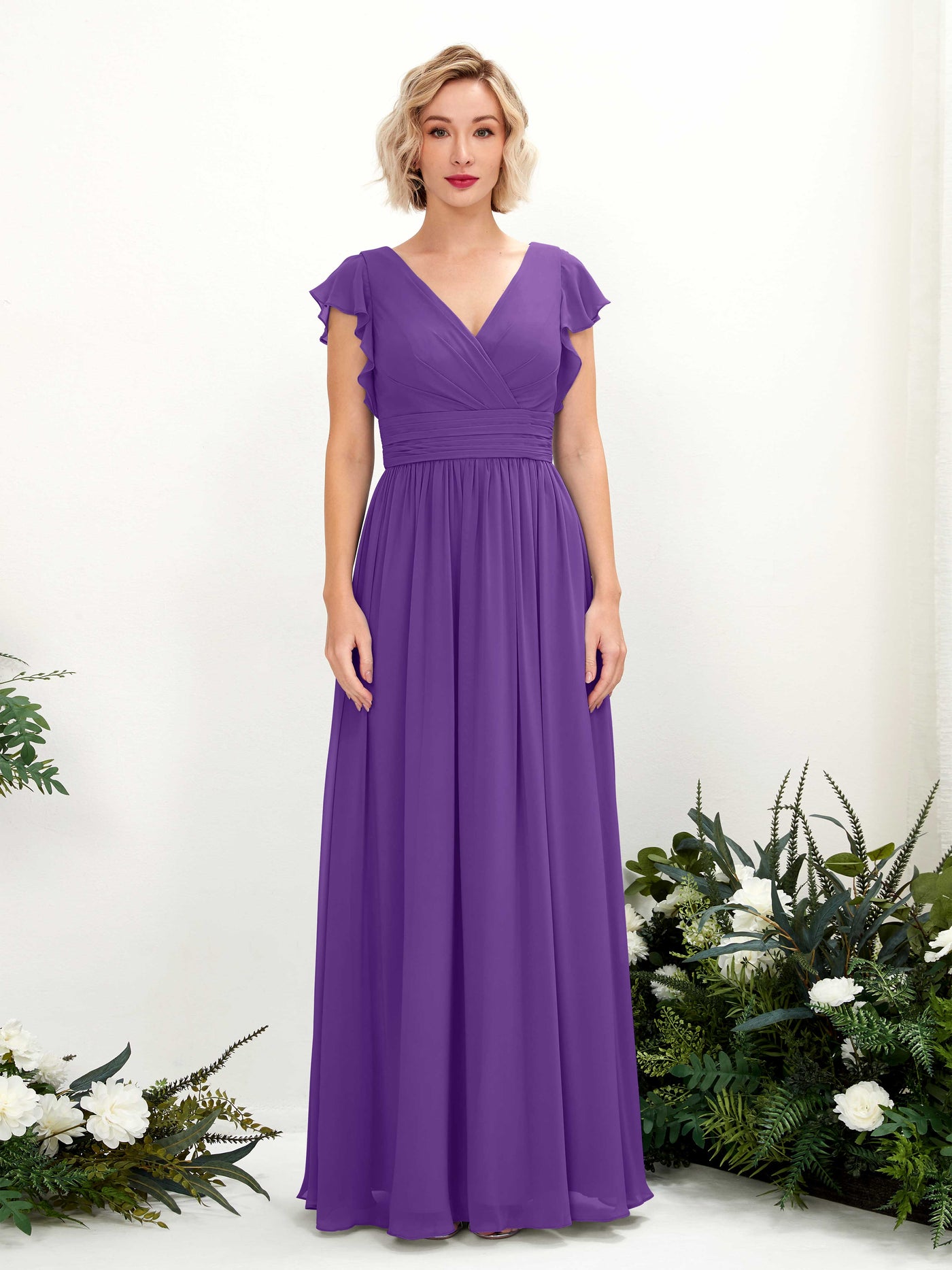 Carlyna A-Linien-Kleid V-Ausschnitt Flatterärmel Bodenlang Brautjungfernkleid Regency #farbe_regency