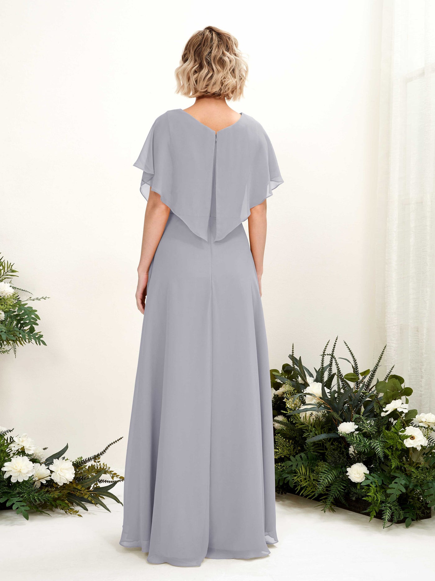 Carlyna A-Linien-Kleid V-Ausschnitt Flatterärmel Bodenlang Brautjungfernkleid Staubiger Lavendel #farbe_staubiger-lavendel