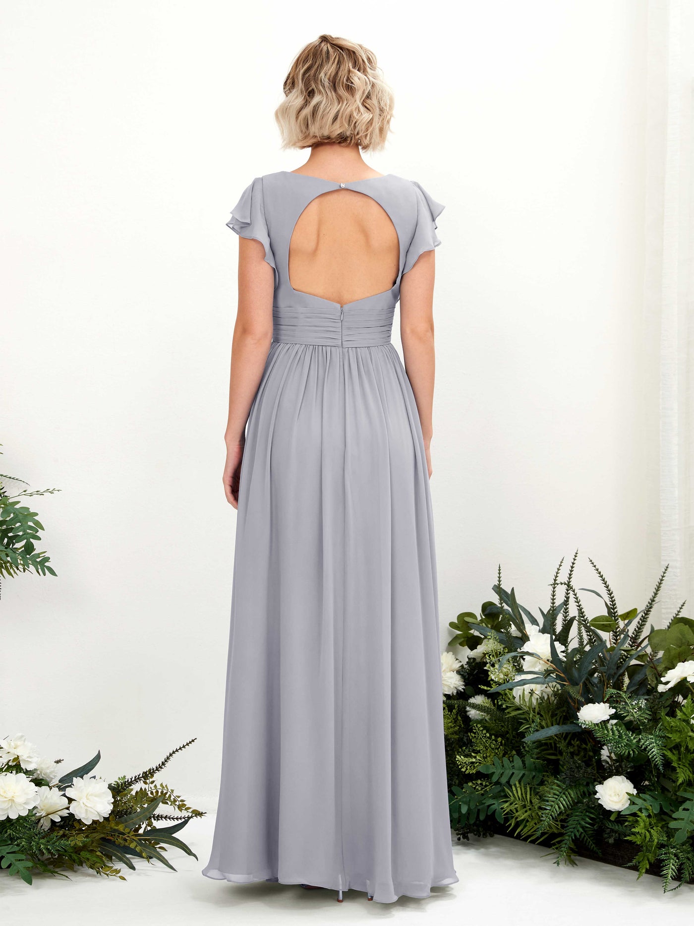 Carlyna A-Linien-Kleid V-Ausschnitt Flatterärmel Bodenlang Brautjungfernkleid Staubiger Lavendel #farbe_staubiger-lavendel