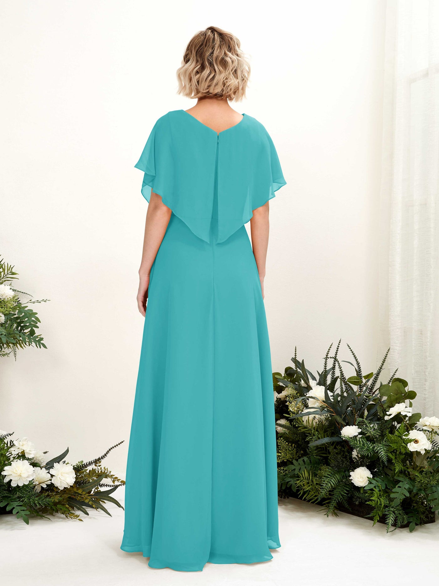 Carlyna A-Linien-Kleid V-Ausschnitt Flatterärmel Bodenlang Brautjungfernkleid Türkis #farbe_t-rkis
