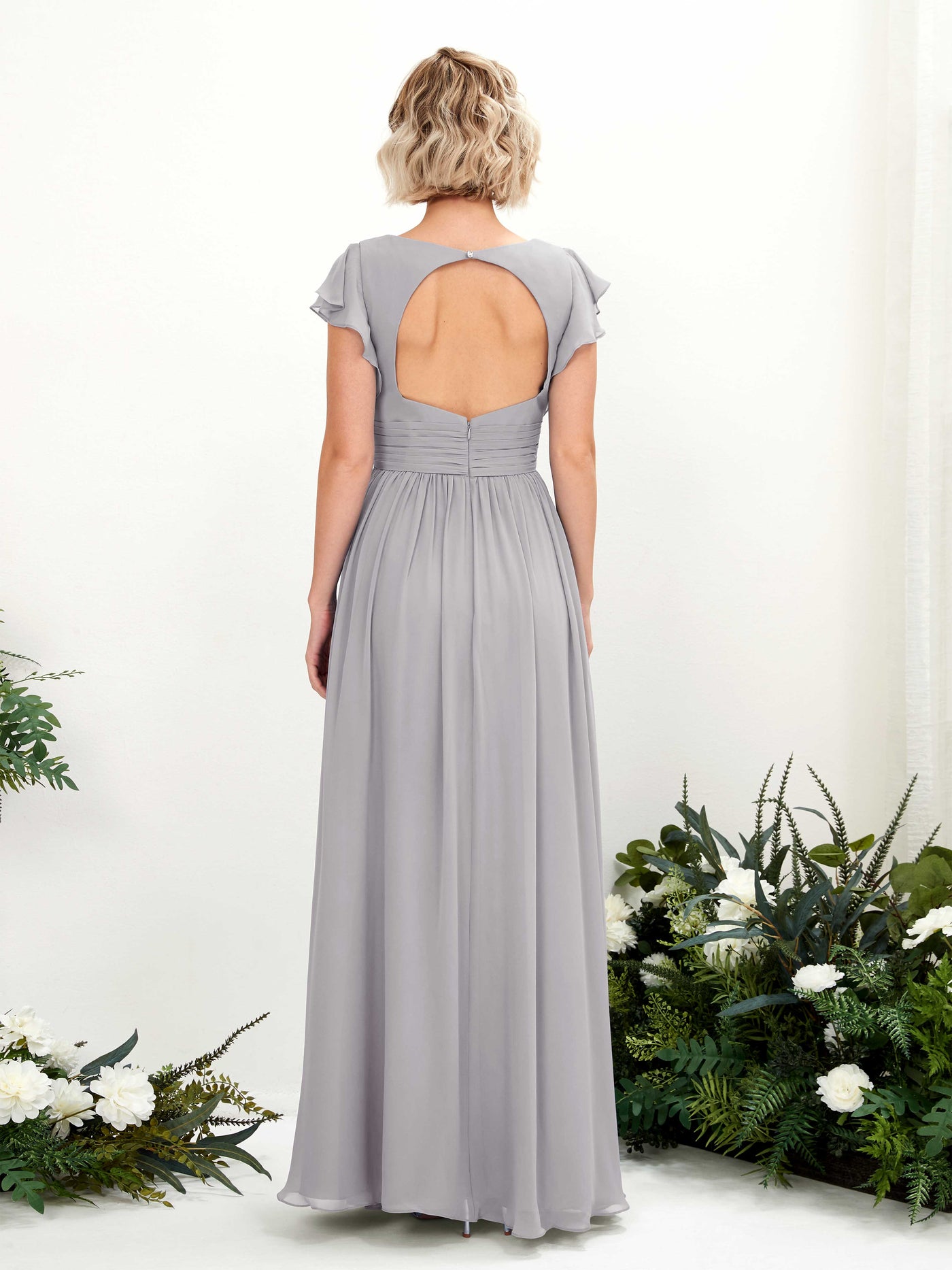 Carlyna A-Linien-Kleid V-Ausschnitt Flatterärmel Bodenlang Brautjungfernkleid Taube #farbe_taube